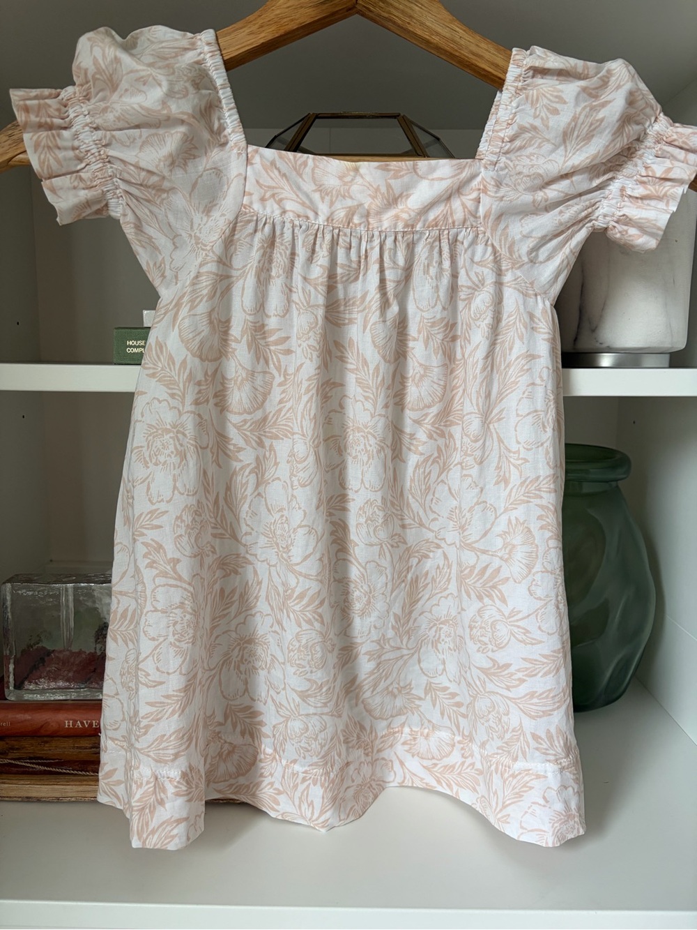 Merri the Label Girls' Peach Floral Puff-Sleeve Dress